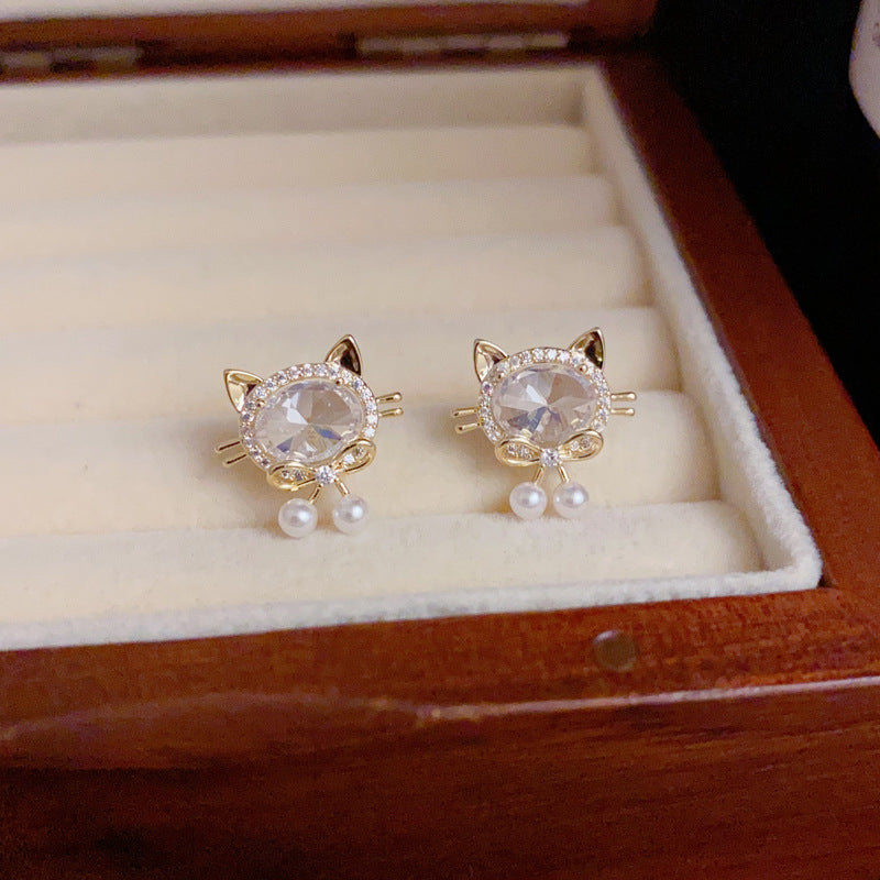 18K Gold-Plated Sparkling Cat Stud Earrings – Minimalist Cute Design