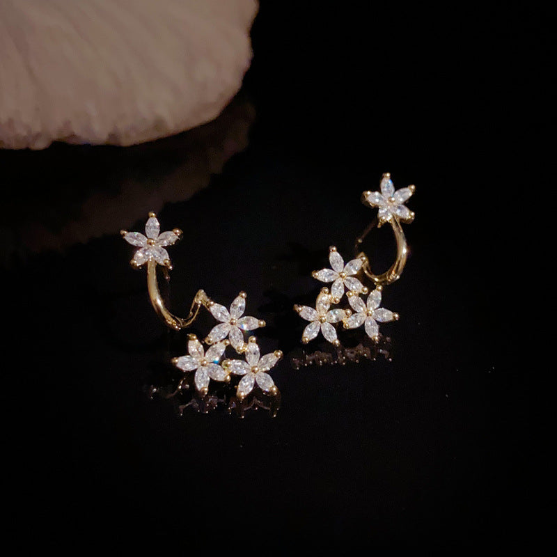 14K Gold-Plated Zircon Floral Hoop Earrings – Elegant Design