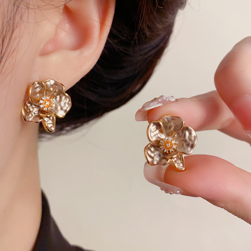 Elegant Coffee Zircon Petal Stud Earrings – Meilard Floral Design