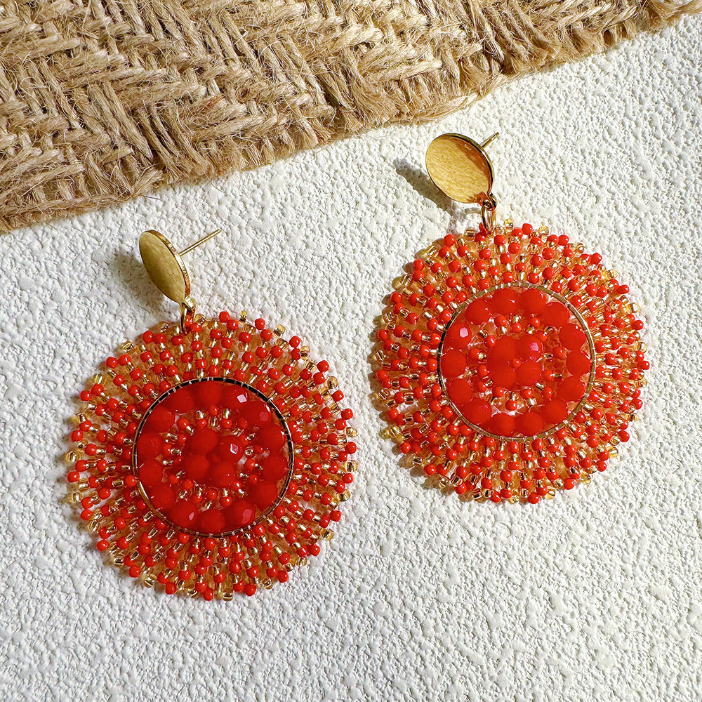 Handmade Bohemian Beaded Clay Round Earrings – Summer Style