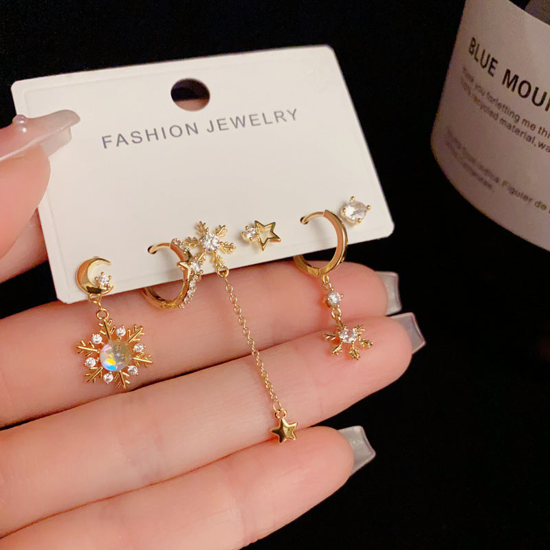 14K Gold-Plated Star-Moon Snowflake 3Piece Earring Set -Chic & Elegant