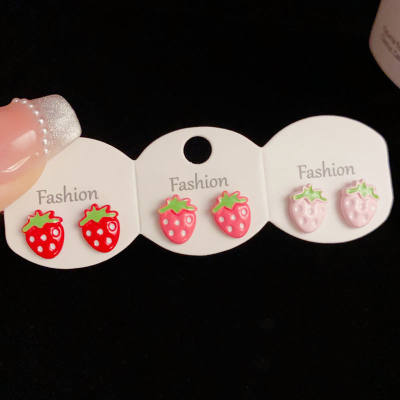 Colorful Strawberry Set & Cherry Set Stud Earring - Cute Chic Design