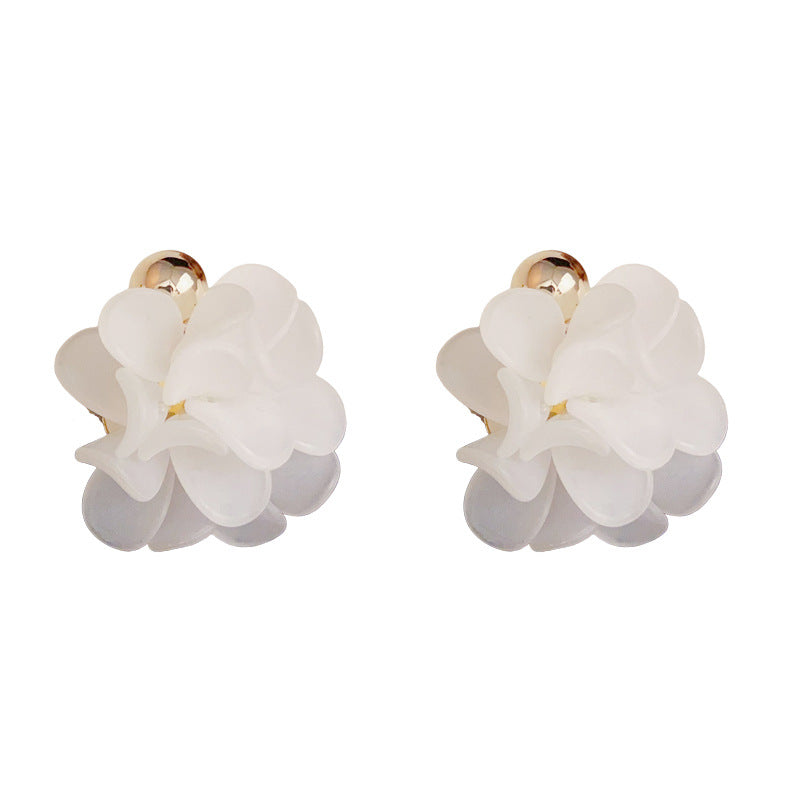 Luxury White or Pink Flower Petal Earrings - Silver Needle Design