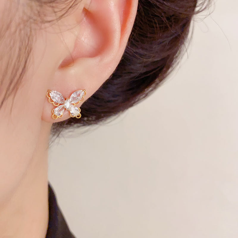 Elegant Zircon Hollow Lace Butterfly Stud Earrings – Animal Design