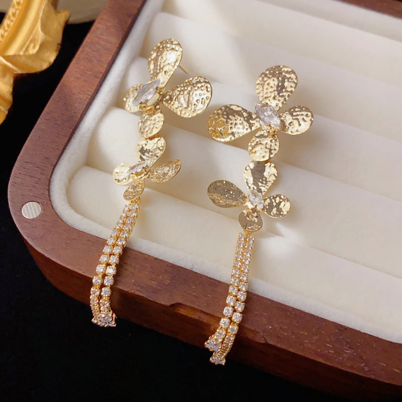 Luxury Zircon Butterfly Tassel Earrings – Elegant Design
