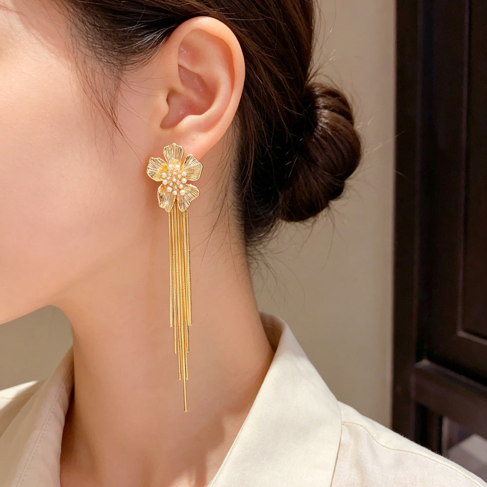 Eaioncol Floral Petal Tassel Drop Earrings 14K Gold Plated