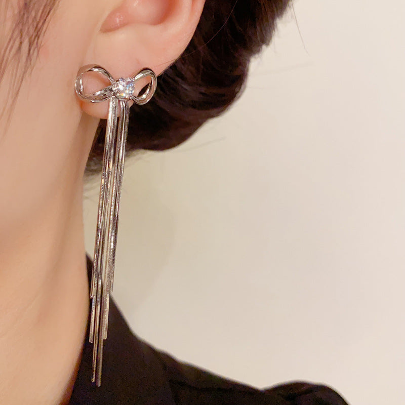 14K Gold-Plated Metal Butterfly Knot Tassel Earrings - Chic & Elegant