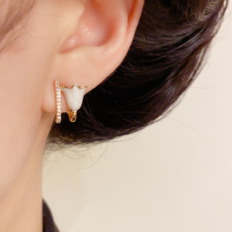 14K Gold Enamel Tulip Stud Earrings – Sweet & Minimalist Floral Design