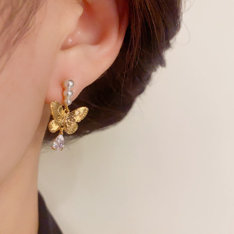 14K Gold-Plated Butterfly Drop Waterdrop Earrings - Elegant Design