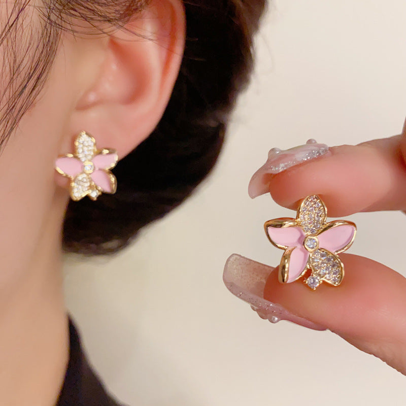 14K Gold Purple Zircon Flower Stud Earrings – Delicate Floral Design