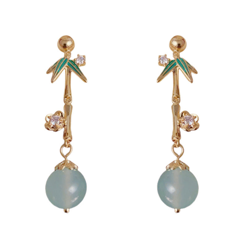 Luxury Zircon Metal Bamboo Leaf Drop Earrings – Elegant Design