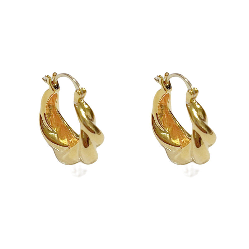 18K Gold-Plated Metal Braided Hoop Earrings - Elegant Geometric Design