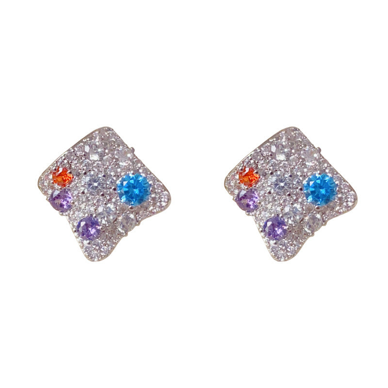 Luxury Full-Zircon Colorful Rhombus Stud Earrings – Sparkle Design