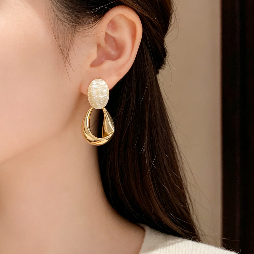 Eaioncol Oval Geometric Drop Earrings 14K Gold Plated