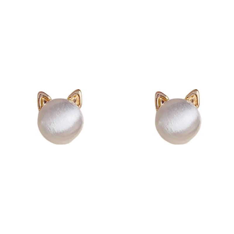 Luxury Brushed Gold-Silver Cat Stud Earrings – Elegant Design