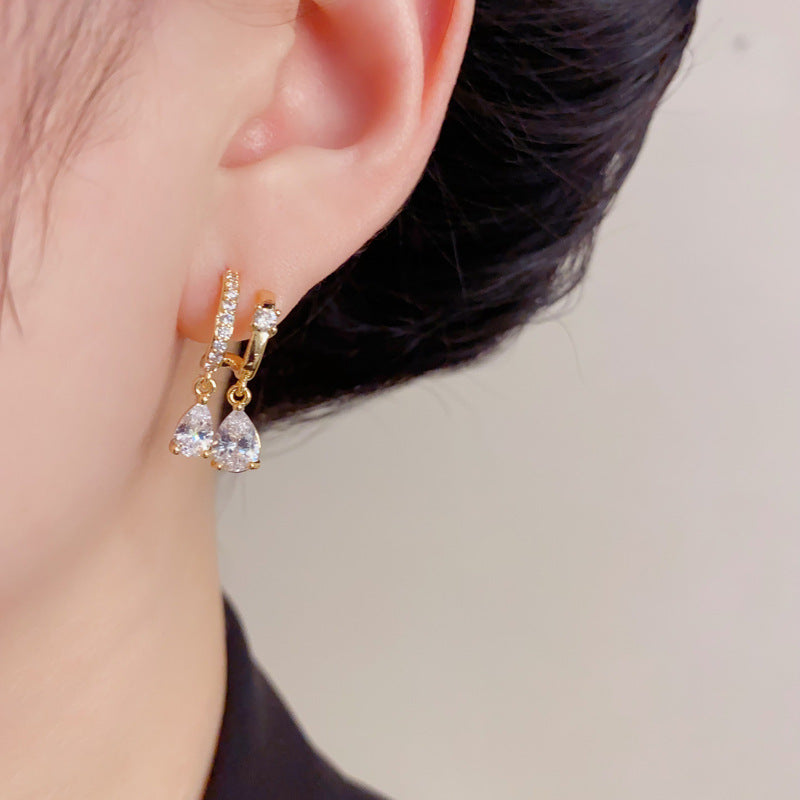 Eaioncol Double Layer Teardrop CZ Earrings Gold