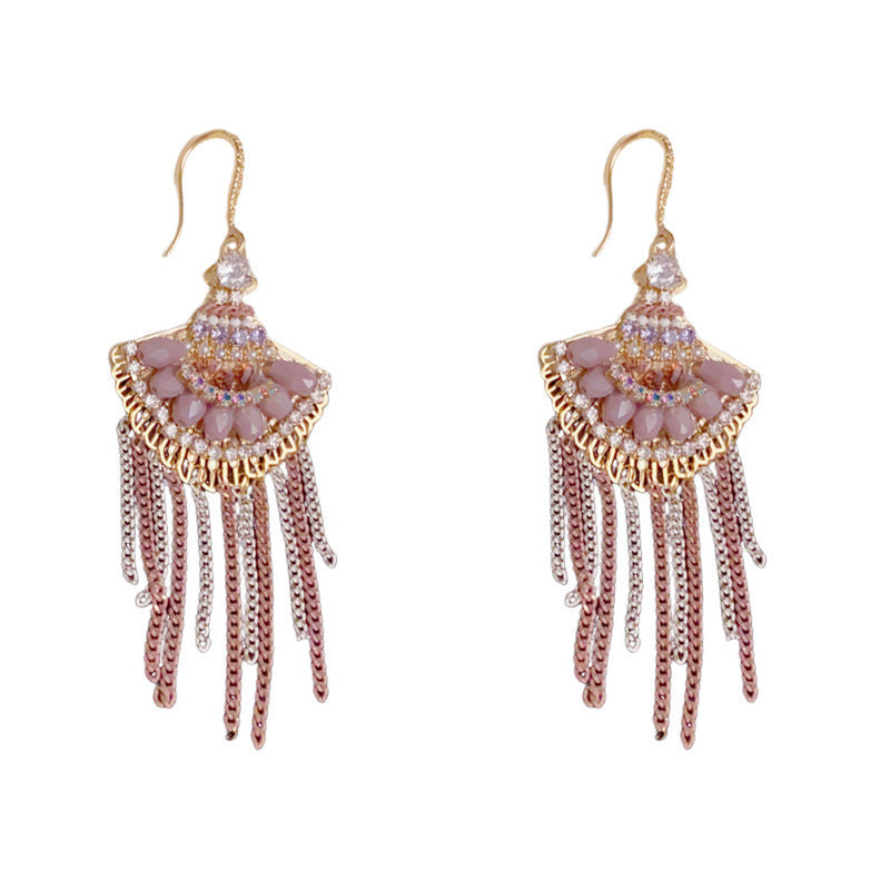 Eaioncol Fan Tassel Ear Hooks Earrings Gold