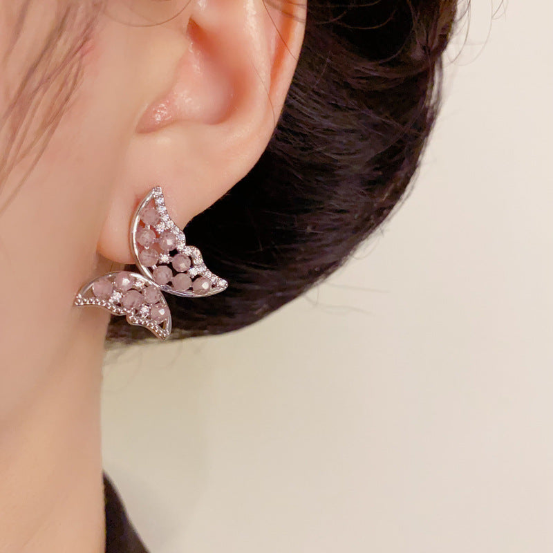 Luxury Full-Zircon Crystal Butterfly Stud Earrings – Elegant Design