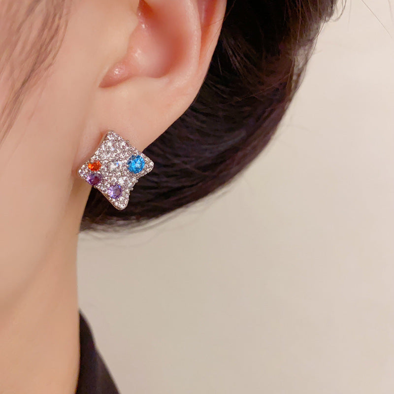 Luxury Full-Zircon Colorful Rhombus Stud Earrings – Sparkle Design