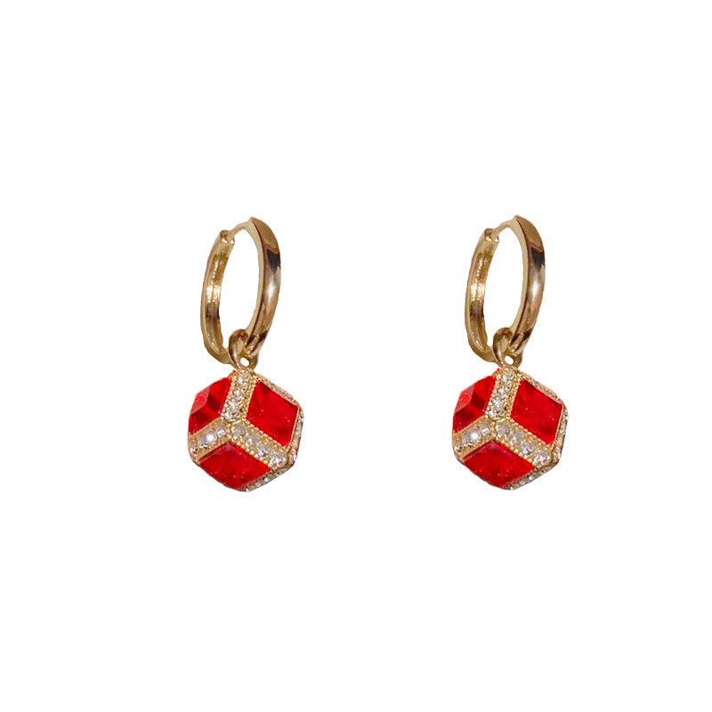 Eaioncol Vintage Red Square CZ Hoop Earrings 14K Gold Plated