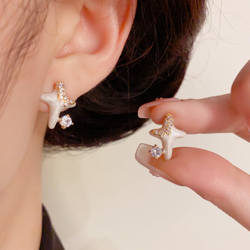 14K Gold-Plated Dainty Enamel Star Stud Earrings – s925 Silver Posts