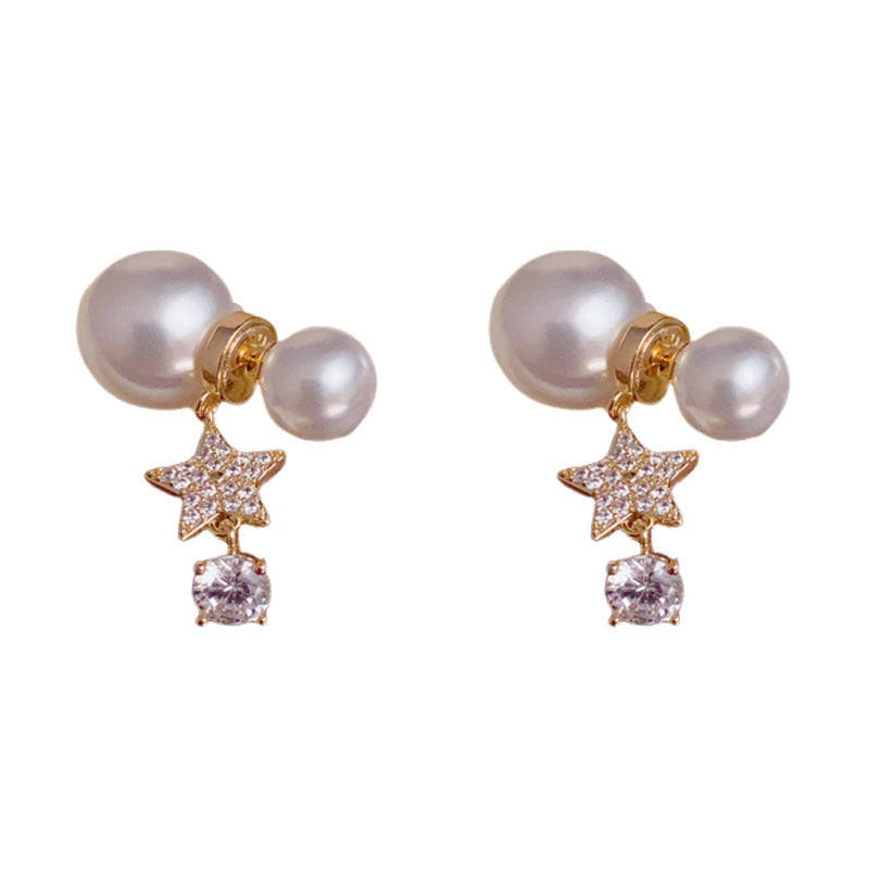Luxury Zircon Star & Pearl Front-Back Drop Earrings – Elegant Design