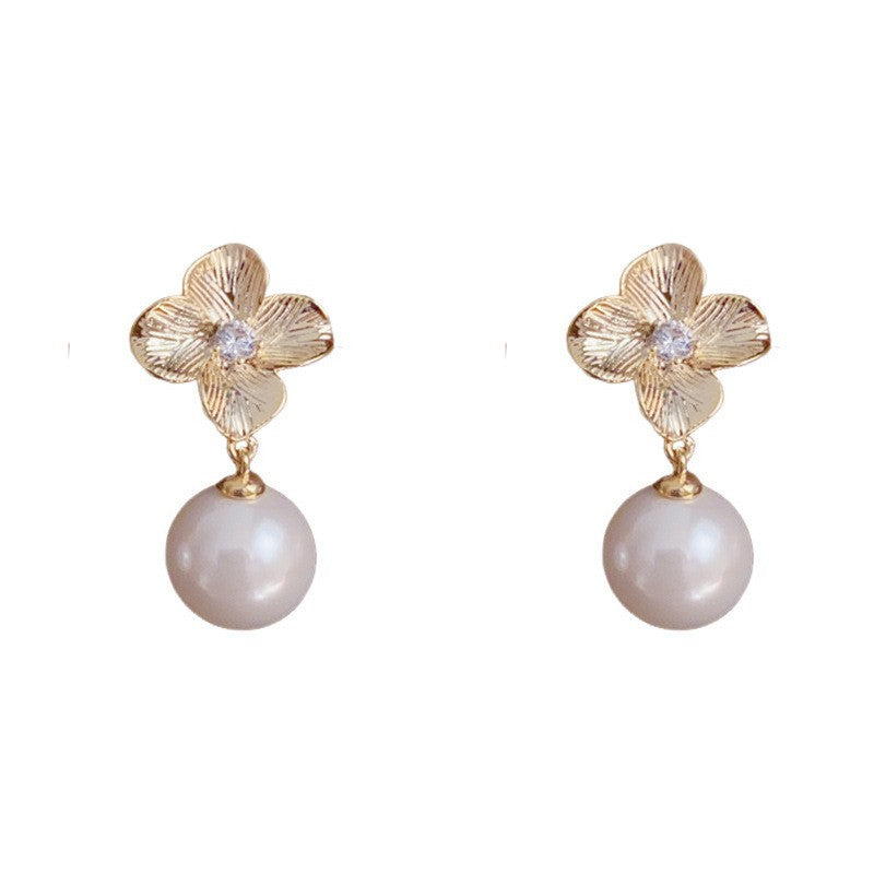 Eaioncol Geometric Petal Pearl Drop Elegant Earrings Gold