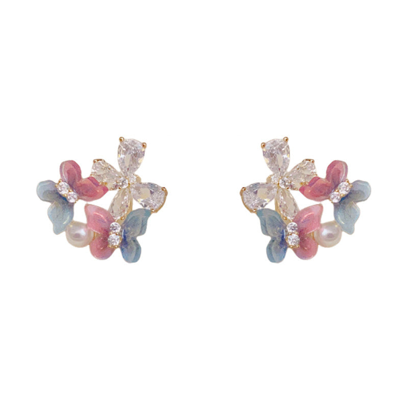 14K Gold Colorful Zircon Butterfly Stud Earrings – Elegant Design