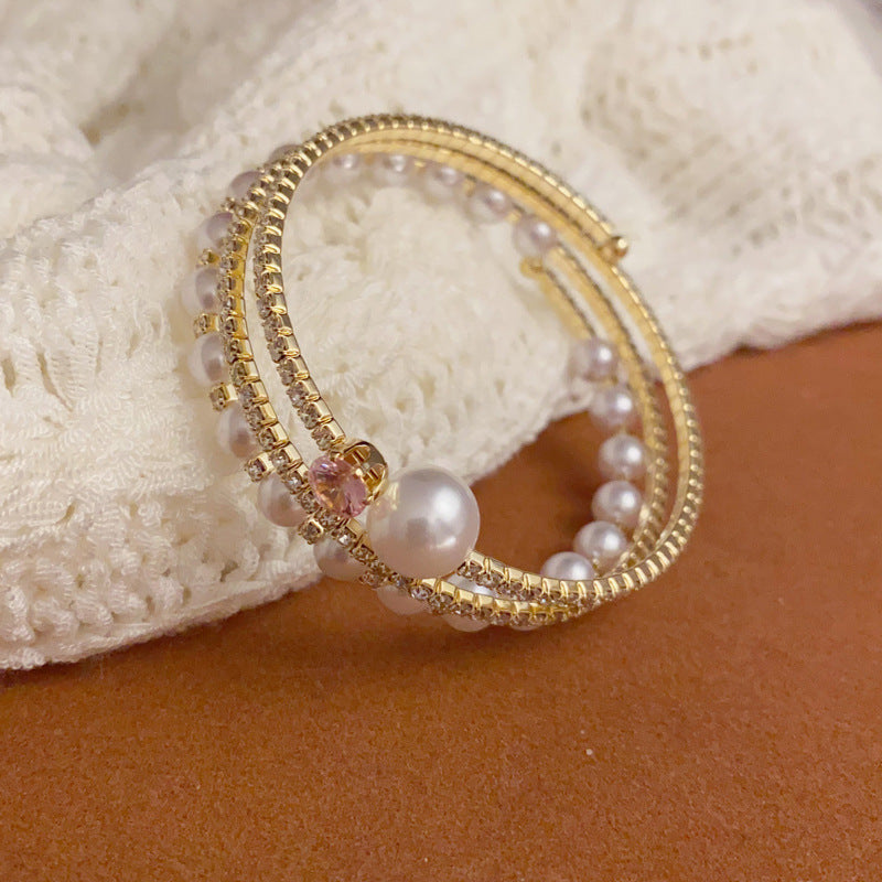 14K Gold-Plated Zircon Pearl Layered Bracelet – Chic Minimalist Design