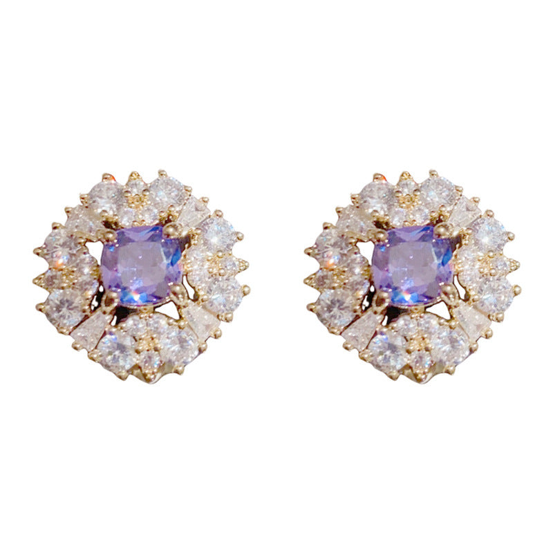 14K Gold Purple Geometric Zircon Stud Earrings– Chic & Sparkling Style