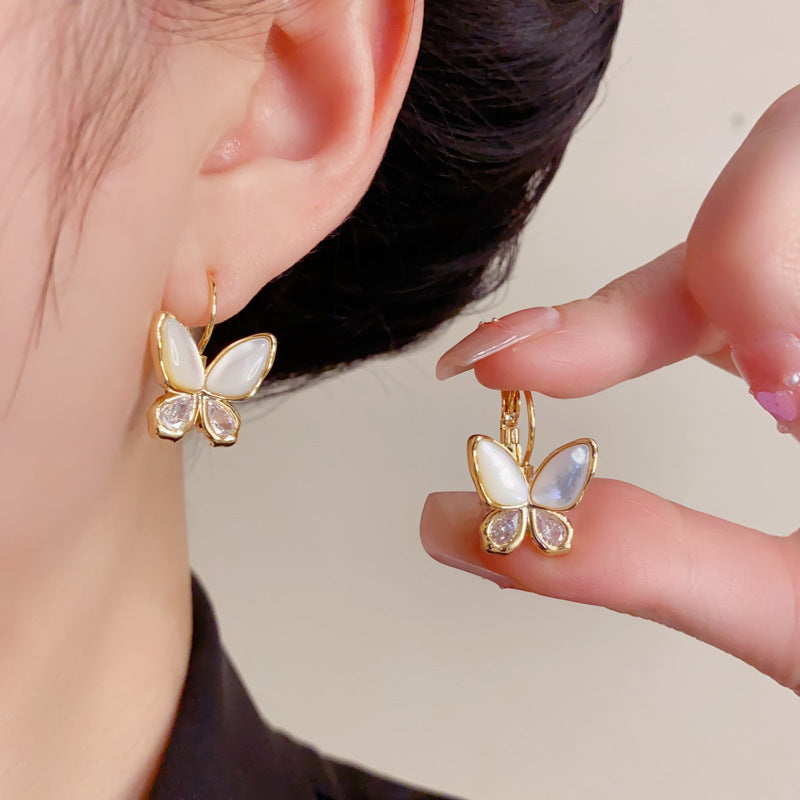 Eaioncol Mother of Pearl Butterfly Hoop Earrings Gold