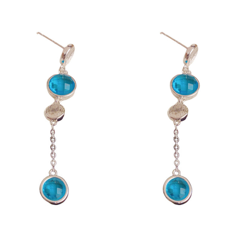 Elegant Blue Crystal Long Tassel Drop Earrings – Geometric Design