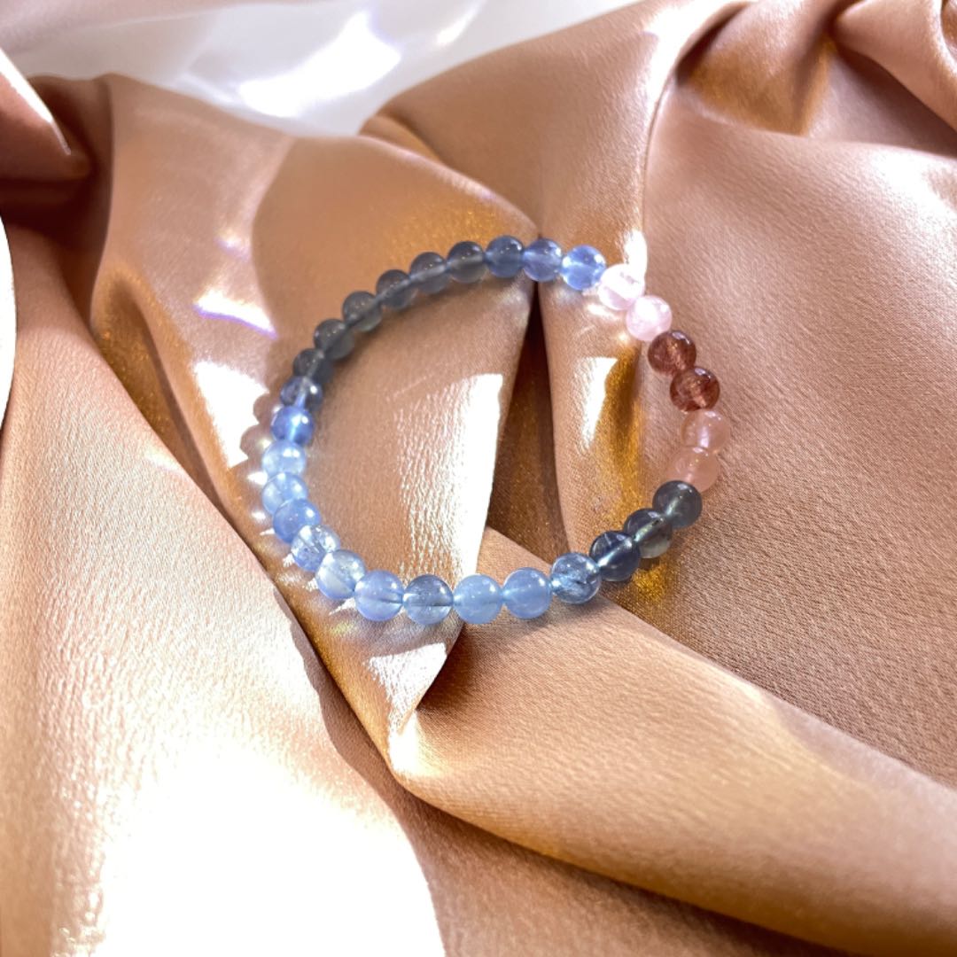 Enchanting Spirit: Natural Aquamarine, Pink Crystal, Strawberry Crystal Bracelet