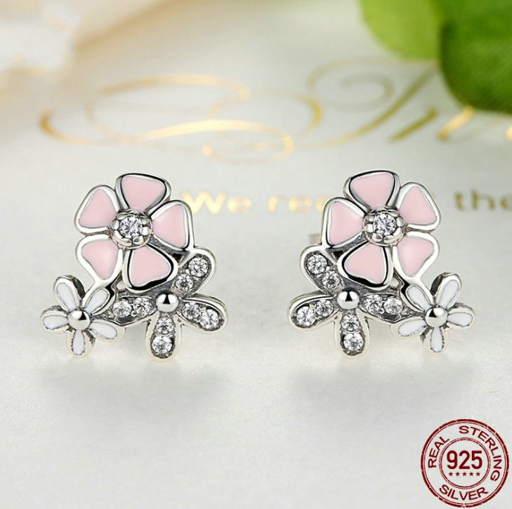 S925 Sterling Silver Daisy Cherry Blossom Earrings