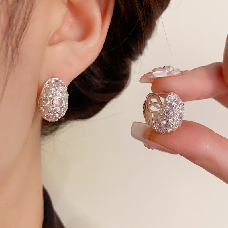 14K Gold-Plated White Gold Full-Diamond Hollow Plaid Ear Cuffs - Elegant Geometric Design