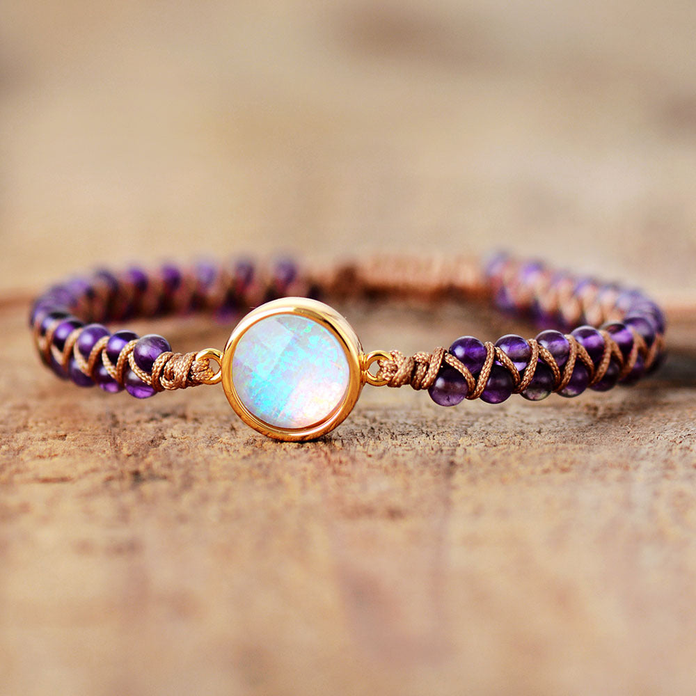 Stone Wrap Bracelets Femme Amethysts Opal String Braide