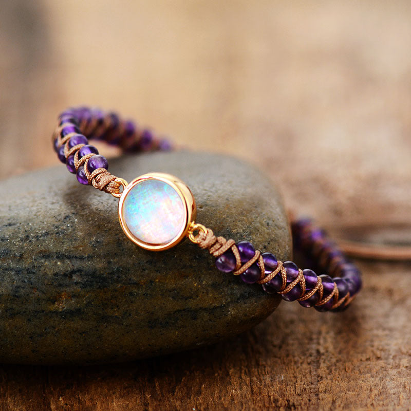 Stone Wrap Bracelets Femme Amethysts Opal String Braide