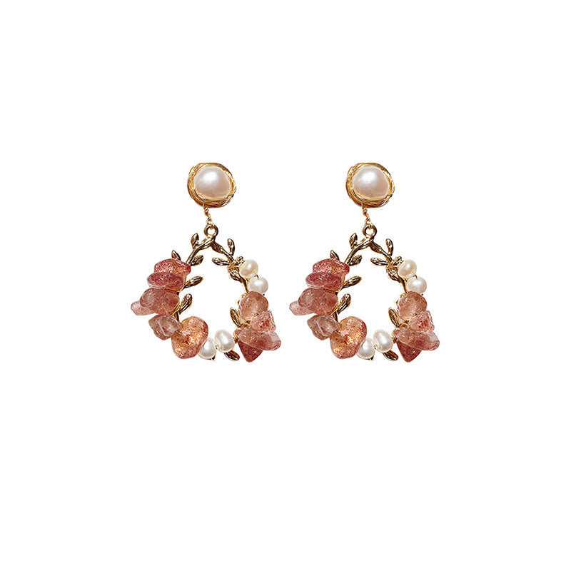 14k Gold Plated Temperament Fairy Pearl Earrings Crystal Earrings