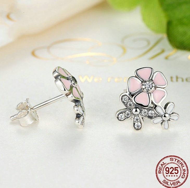 S925 Sterling Silver Daisy Cherry Blossom Earrings