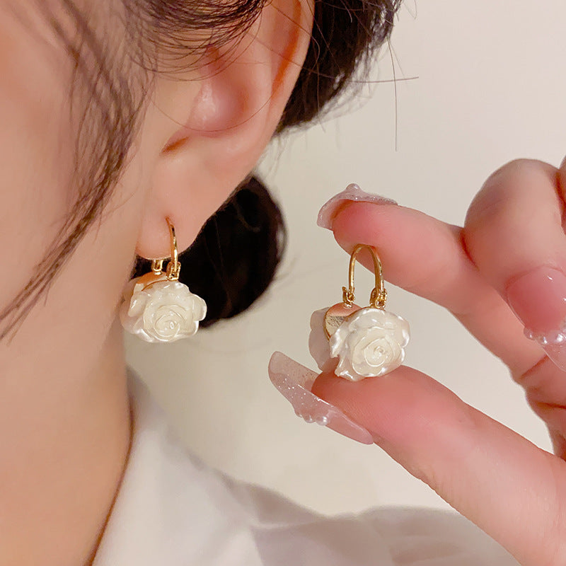 14K Gold-plated White Camellia Floral Hoop Earrings –Luxury Design