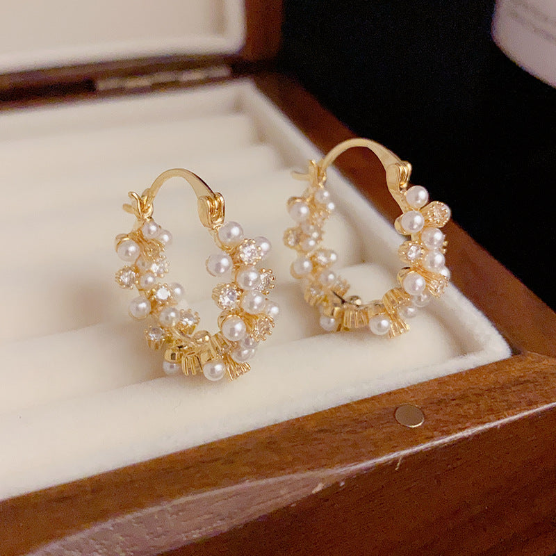 14K Gold-Plated Pearl and Zirconia Hoop Earrings