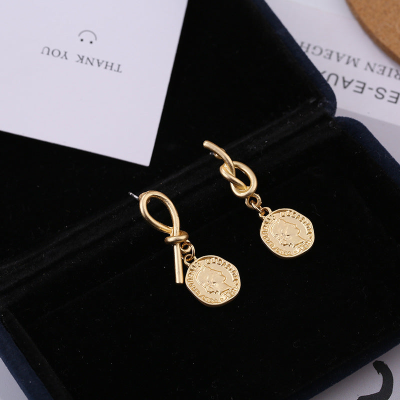 14k gold-plated Vintage Matte Irregular Creative Head Earrings