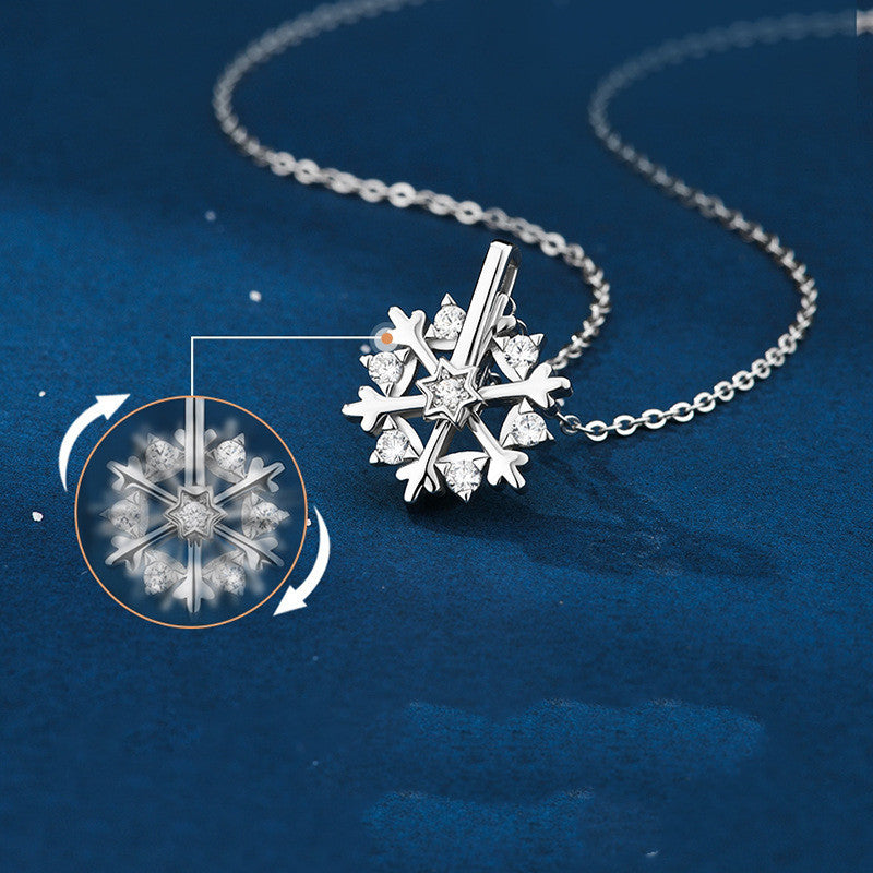 Rotatable 925 Silver Snowflake Necklace