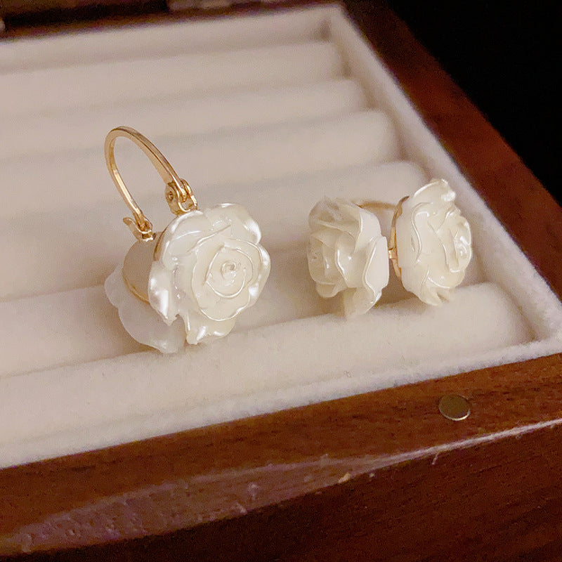 14K Gold-plated White Camellia Floral Hoop Earrings –Luxury Design