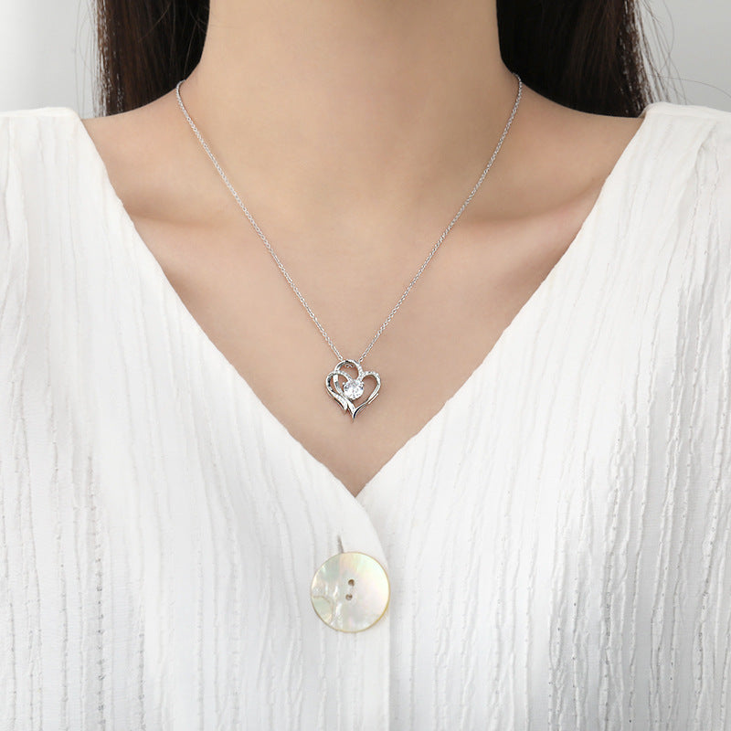 Zircon Double Love Necklace With Rhinestones Ins Personalized Heart-shaped Necklace