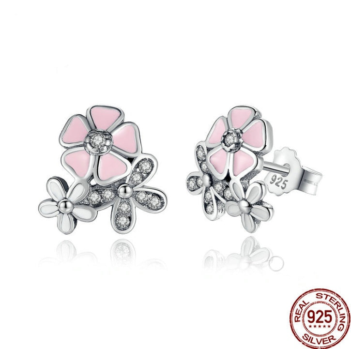 S925 Sterling Silver Daisy Cherry Blossom Earrings