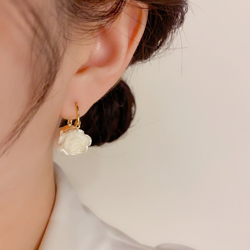 14K Gold-plated White Camellia Floral Hoop Earrings –Luxury Design