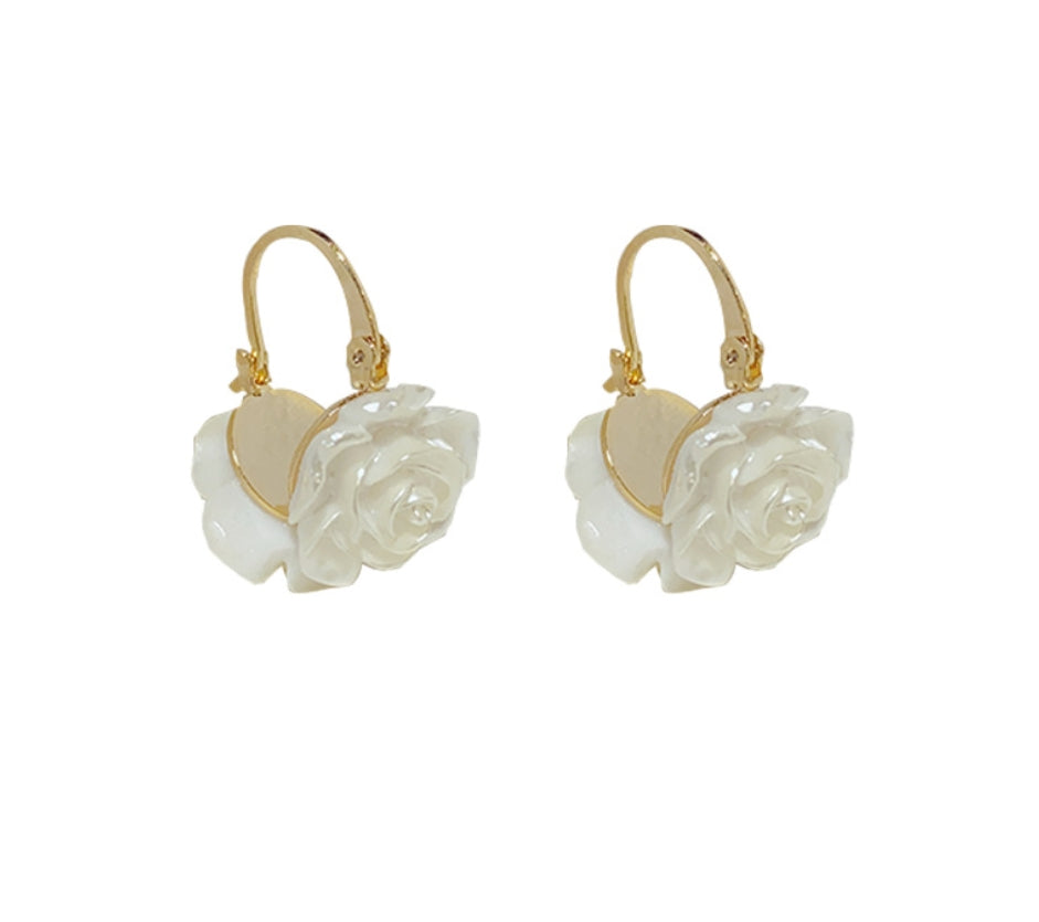 14K Gold-plated White Camellia Floral Hoop Earrings –Luxury Design