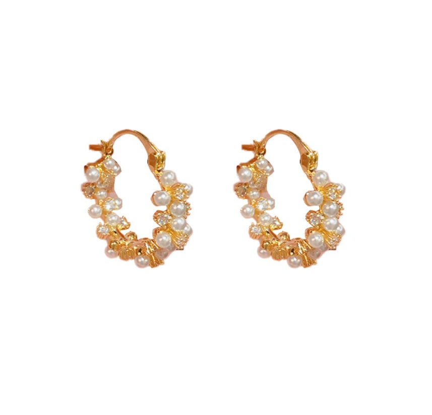 14K Gold-Plated Pearl and Zirconia Hoop Earrings