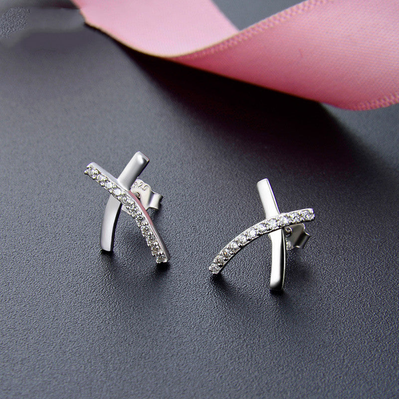 S925 Silver Crossover Zircon Earrings